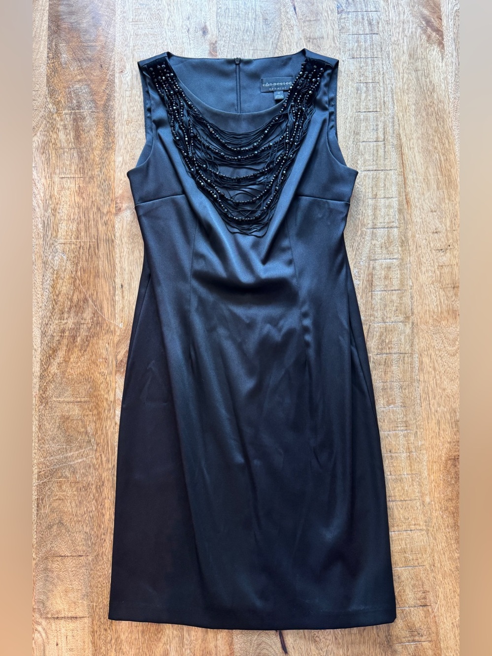 Connected Apparel Satin Beaded Black Cocktail Formal Dress Size 10